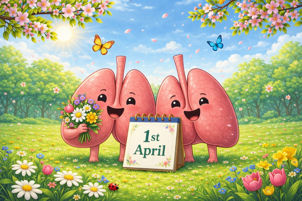 Πνεύμονες σε ανοιξιάτικο τοπίο με λουλούδια – 1η Απριλίου, καλός μήνας και αναπνευστική υγεία